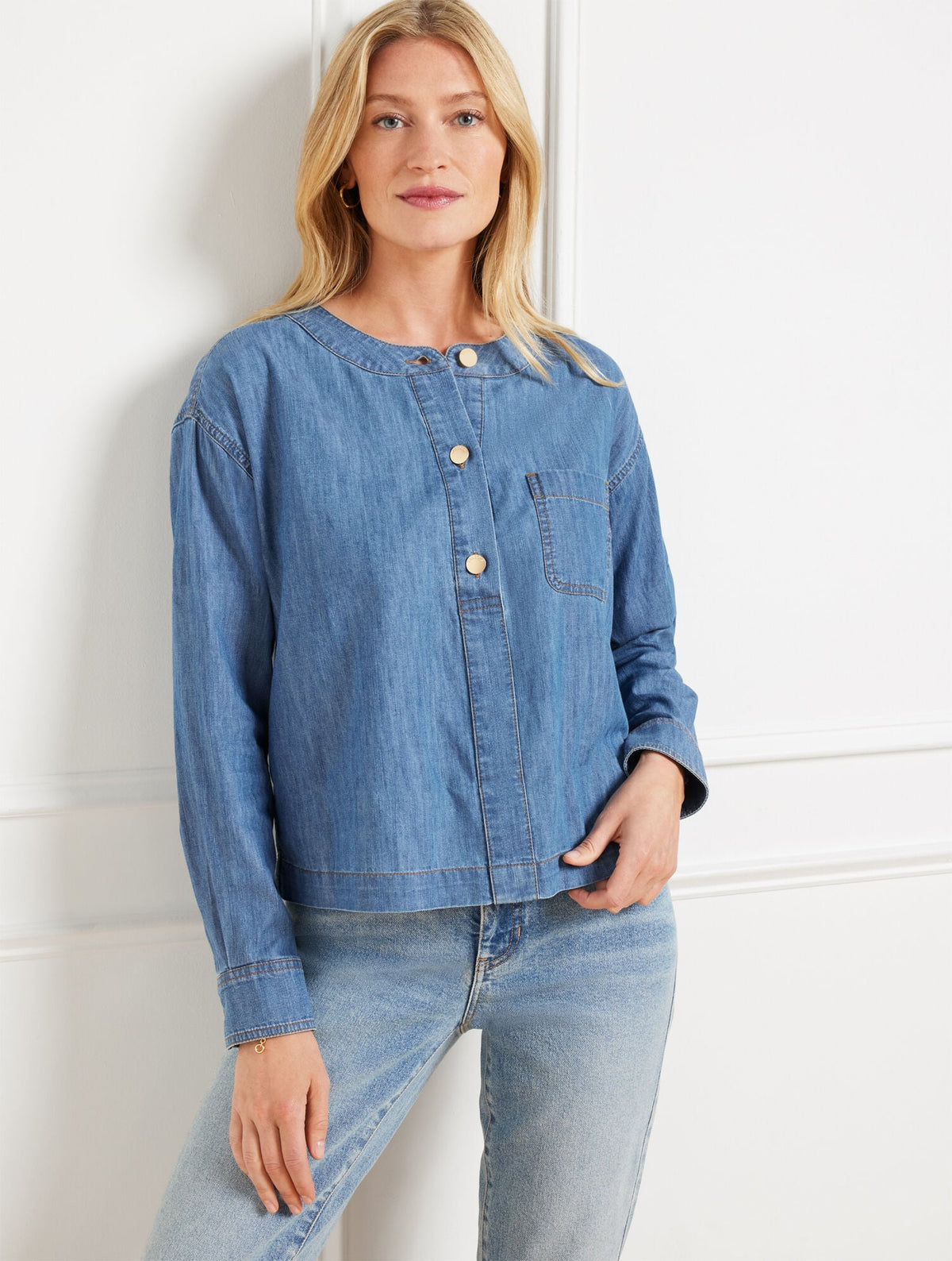 DENIM POPOVER SHIRT - AZURE SKY WASH | Talbots