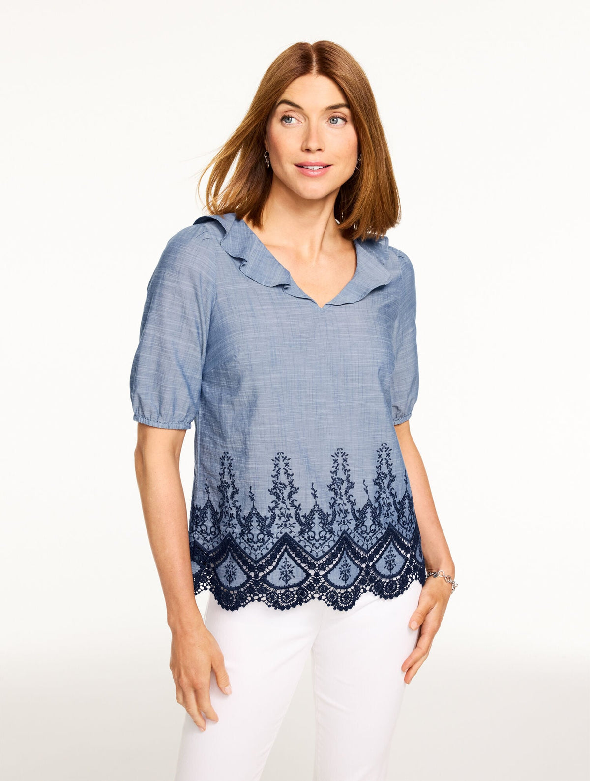 EMBROIDERED LACE TOP | Talbots
