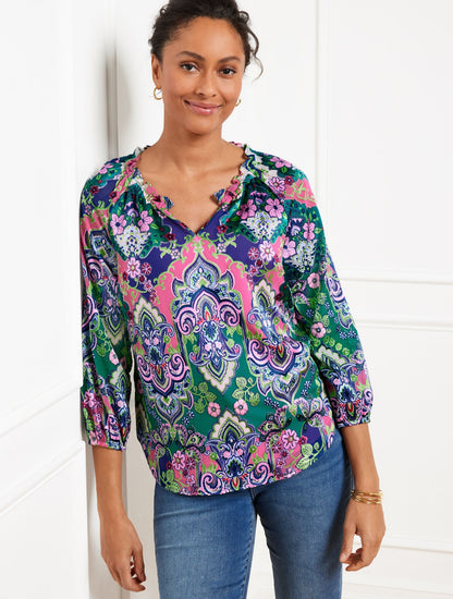 SATIN TOP - ELABORATE MEDALLION | Talbots
