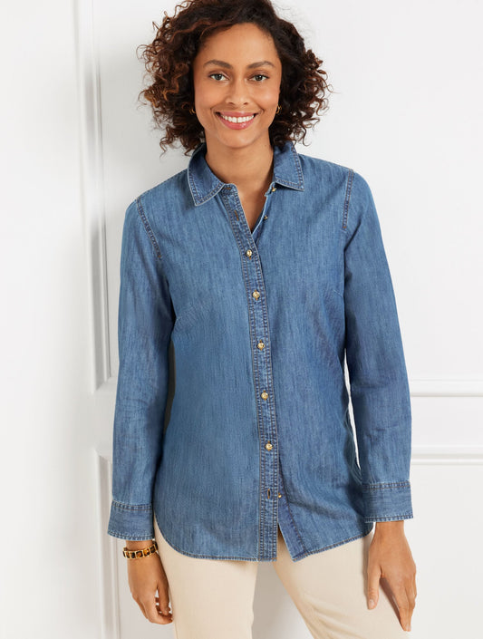DENIM BUTTON FRONT SHIRT | Talbots
