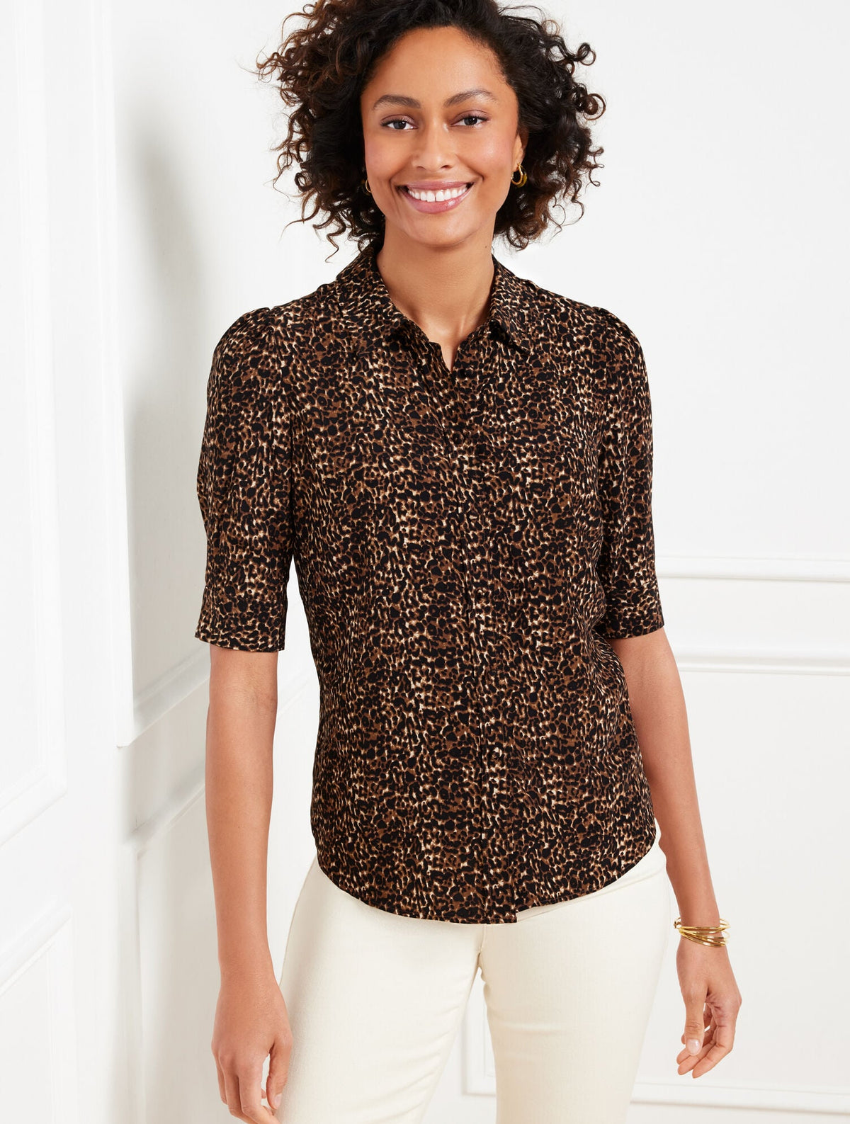 ELBOW SLEEVE SHIRT - DELICATE LEOPARD | Talbots
