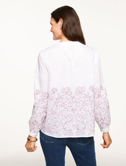 CONTRAST EMBROIDERED POPLIN TOP | Talbots