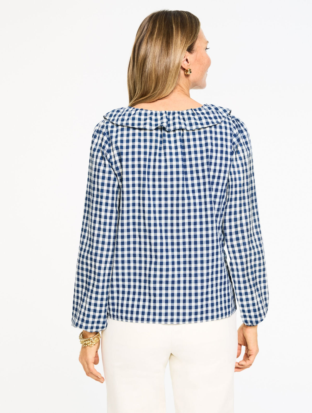 PINTUCK RUFFLE TRIM TOP - REGENT CHECK | Talbots
