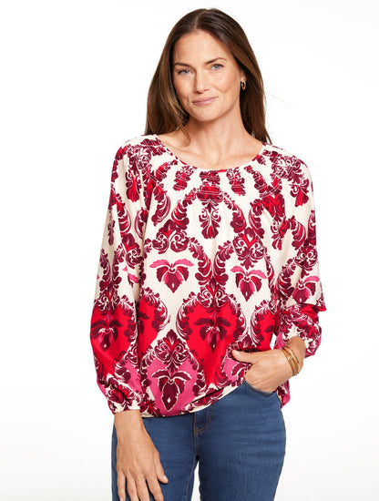 SMOCKED TOP - WATERCOLOR DAMASK | Talbots