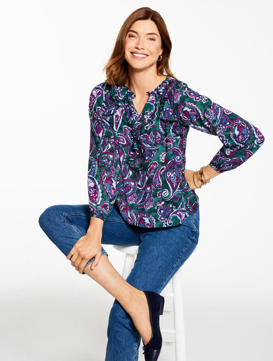 RUFFLE TOP - PICCADILLY PAISLEY | Talbots