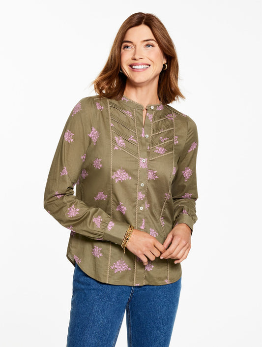 LACE TRIM SHIRT - FLORAL CLUSTERS | Talbots