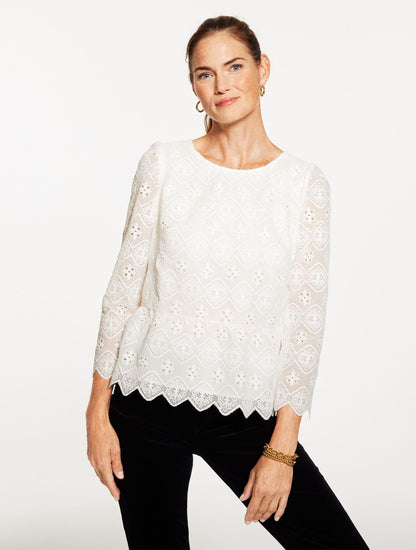 EMBROIDERED LACE PEPLUM TOP | Talbots