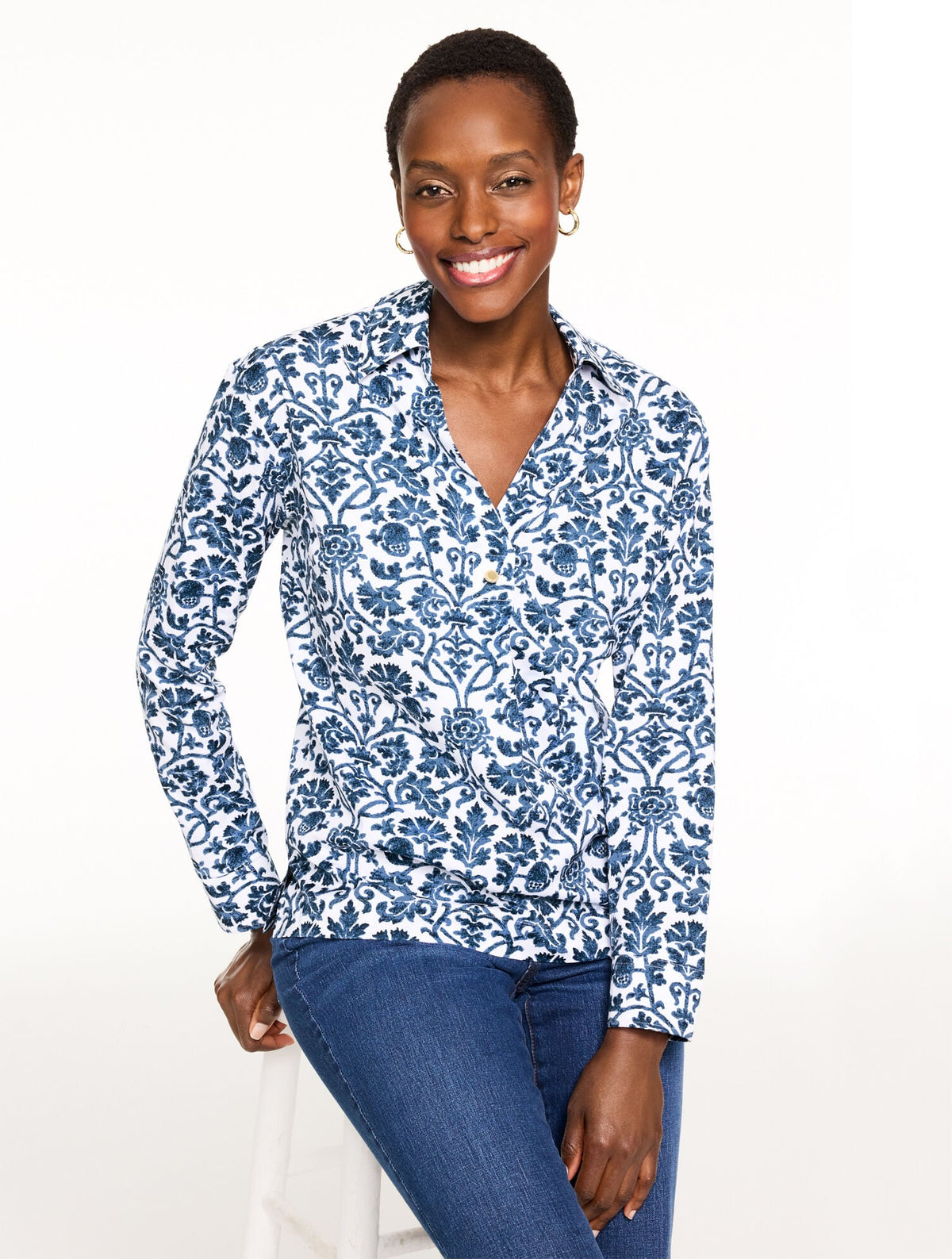 NON-IRON POPOVER - SPECKLED SCROLL | Talbots