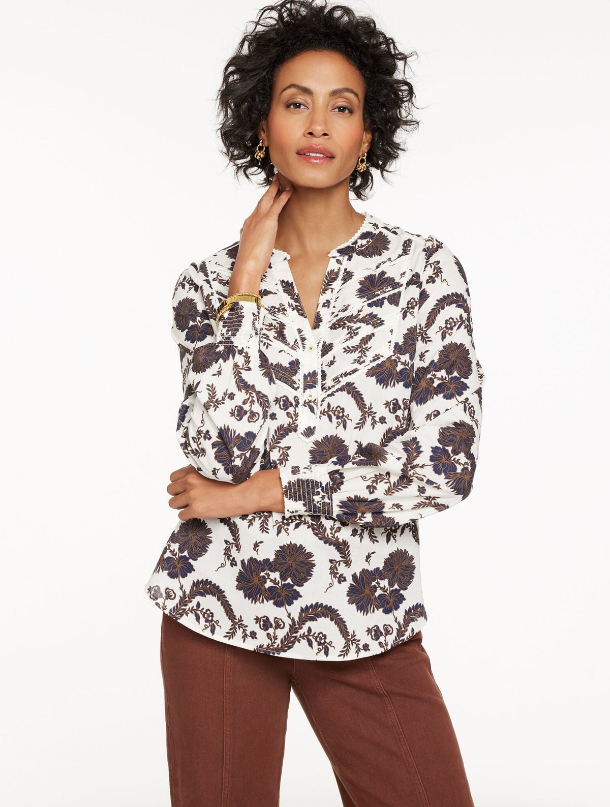 LACE TRIM PINTUCK TOP - CLIMBING CHRYSANTHEMUMS | Talbots