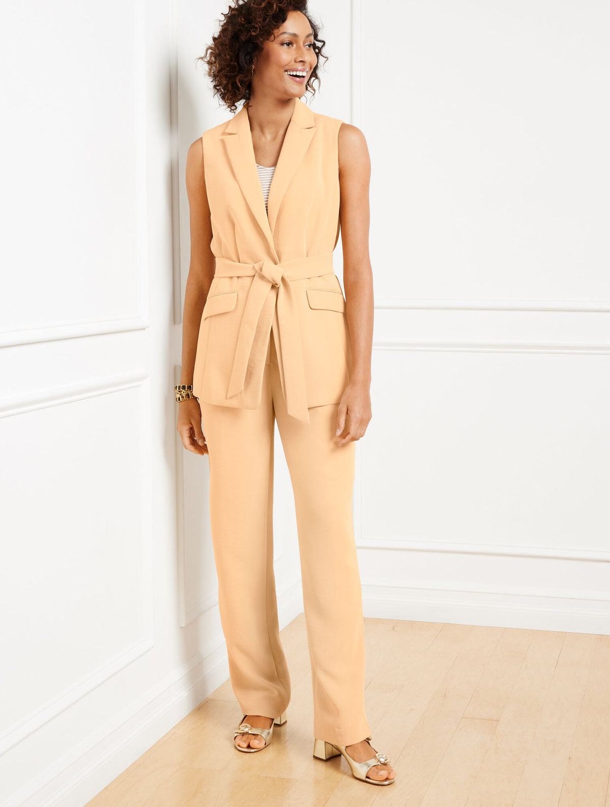POLISHED CREPE TIE WAIST VEST | Talbots