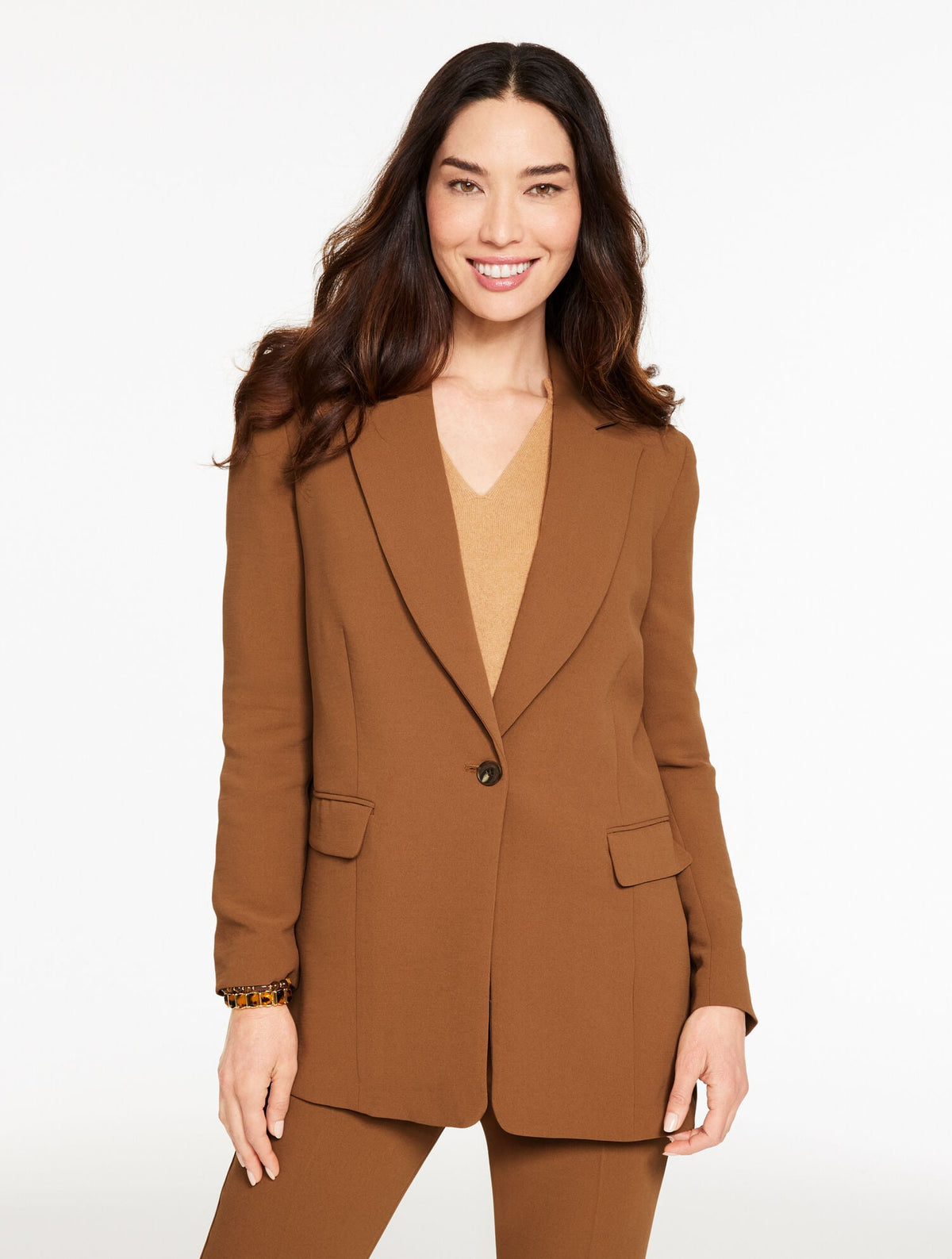POLISHED CREPE SINGLE BUTTON BLAZER | Talbots