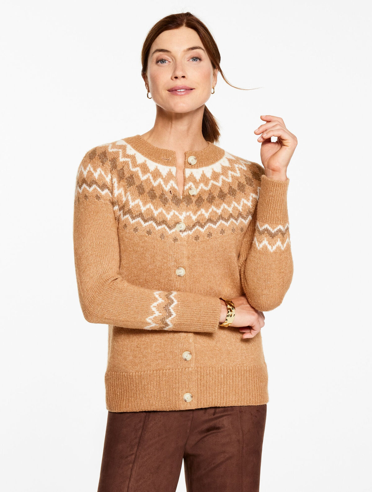 CREWNECK CARDIGAN - FAIR ISLE YOKE | Talbots