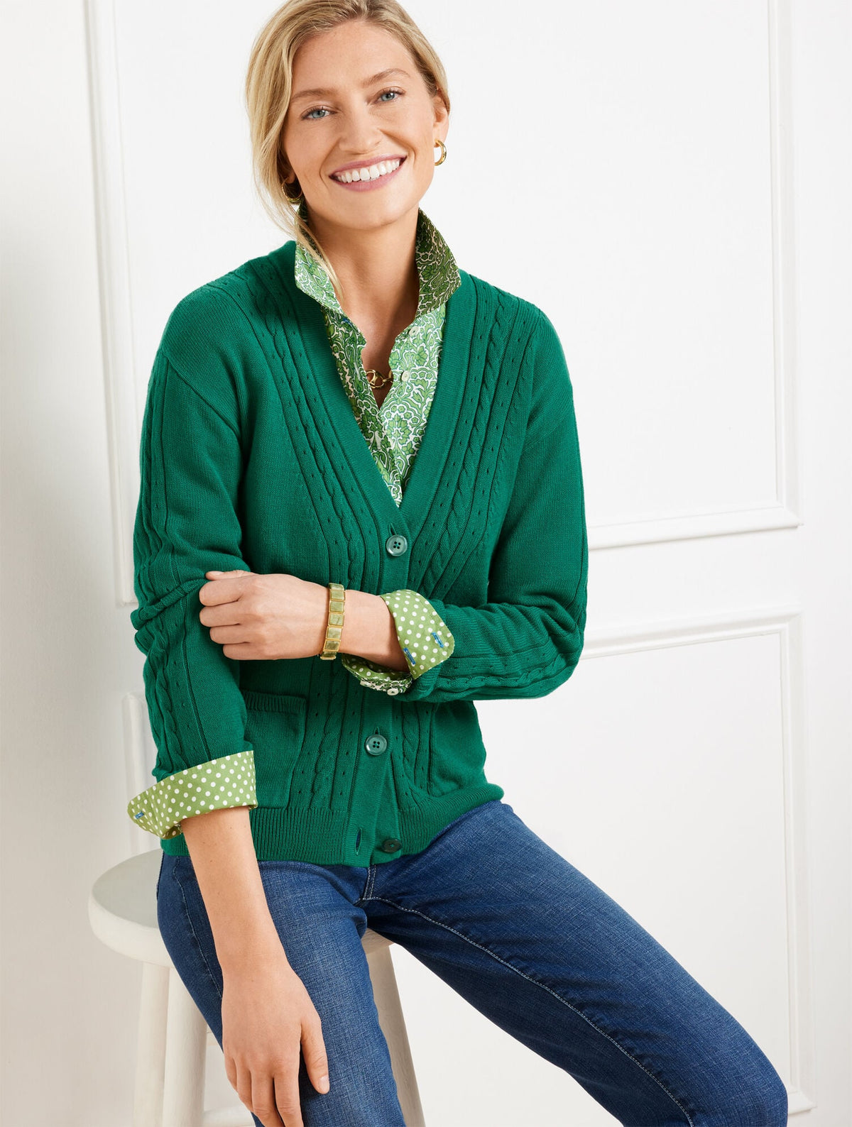CABLE KNIT V-NECK CARDIGAN | Talbots