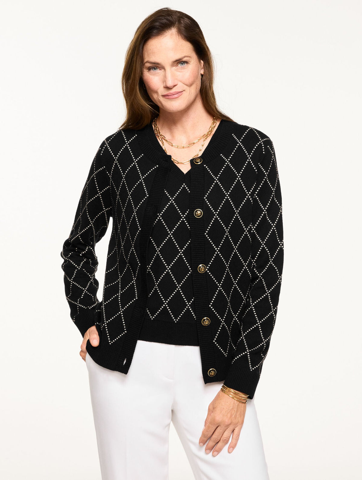 CREWNECK CARDIGAN - BIAS PLAID | Talbots