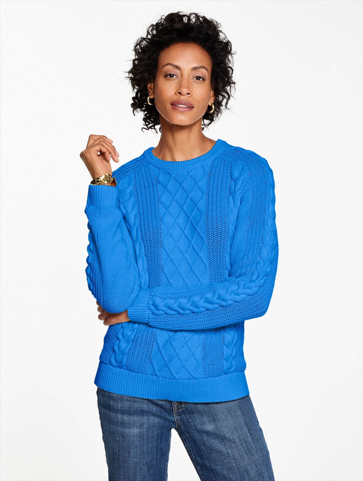CABLE KNIT CREWNECK SWEATER | Talbots