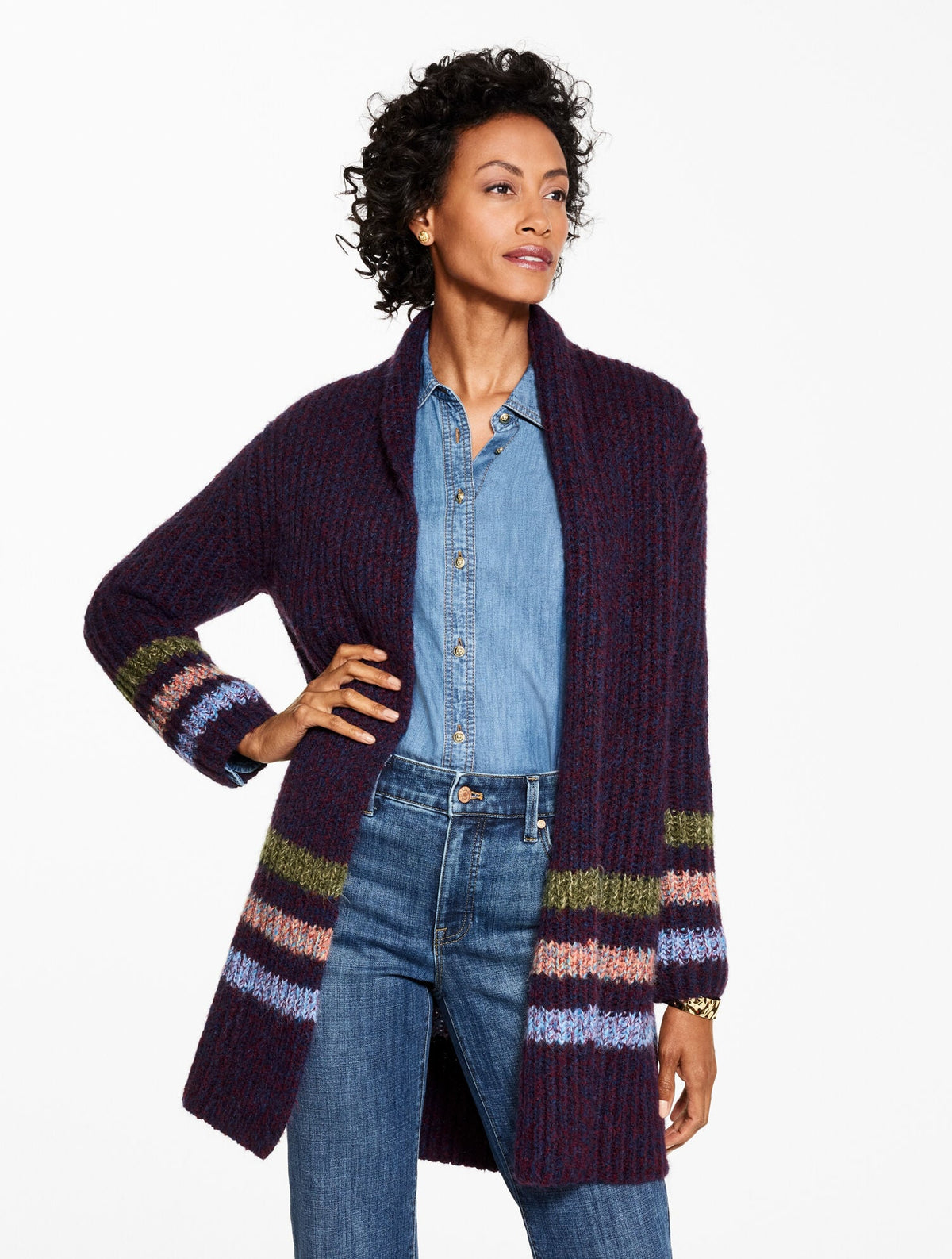 OPEN FRONT CARDIGAN - MARL STRIPE | Talbots