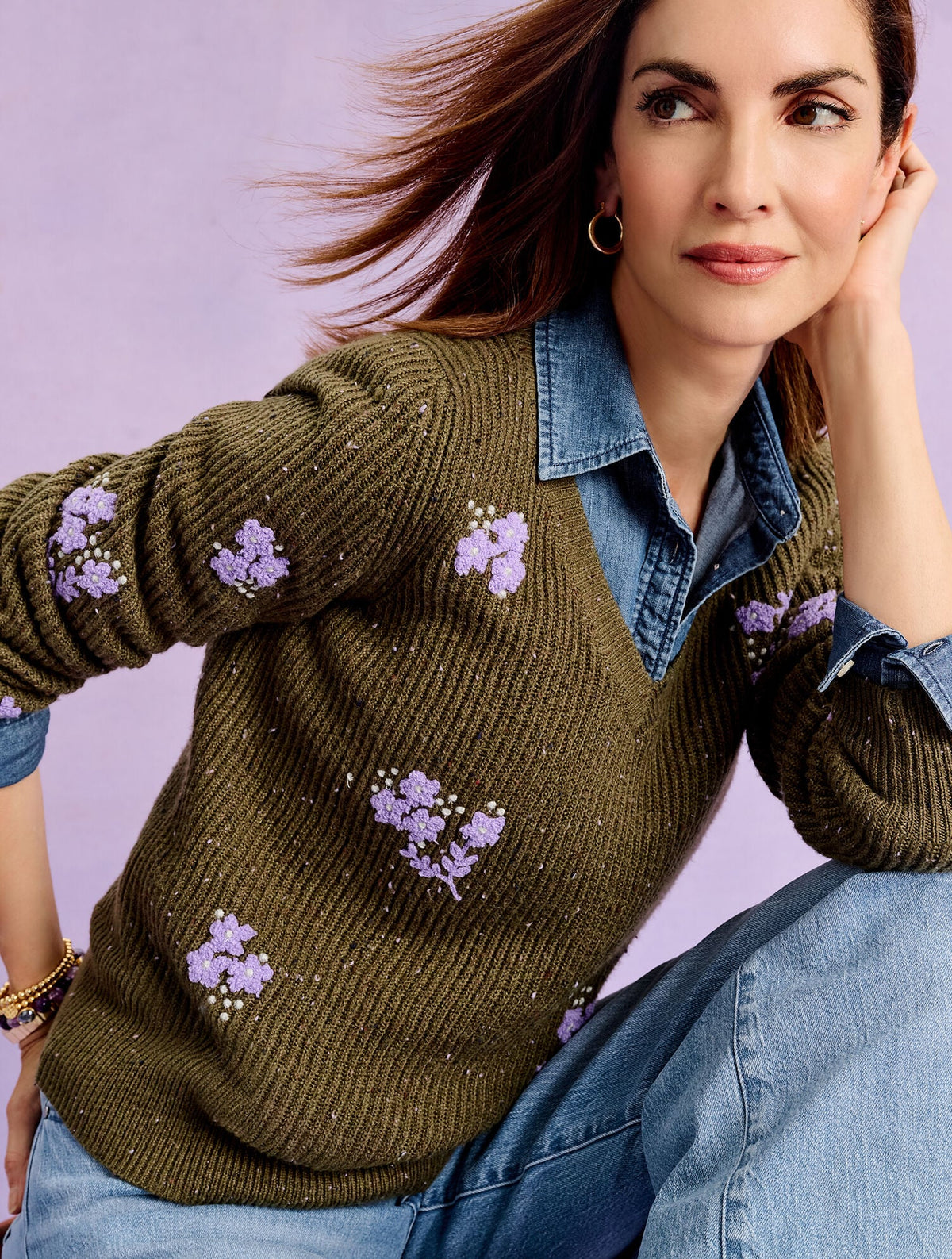 V-NECK SWEATER - TEXTURED FLOWER | Talbots