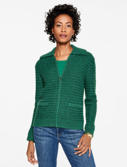 TWEED ZIP FRONT CARDIGAN | Talbots