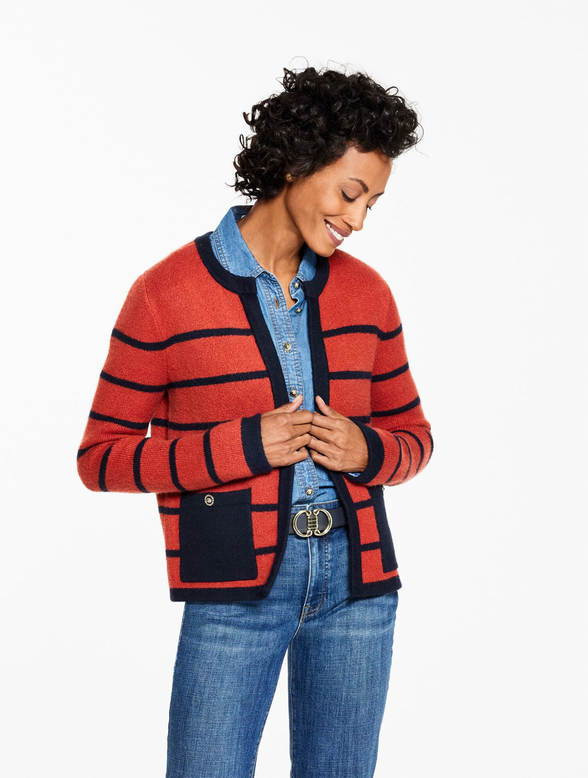 DOUBLE KNIT SWEATER JACKET - STRIPE | Talbots