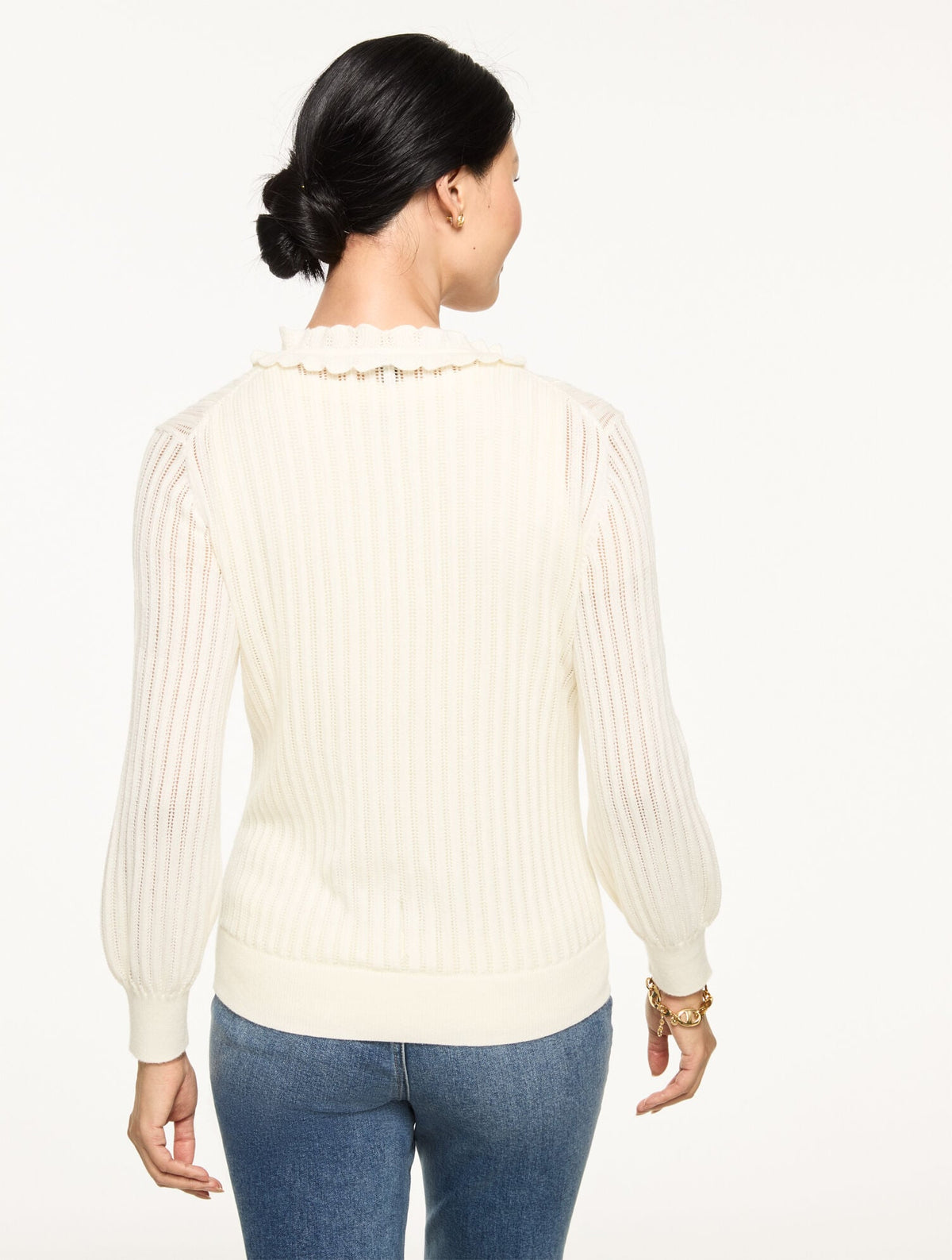 RUFFLE NECK HENLEY PULLOVER | Talbots