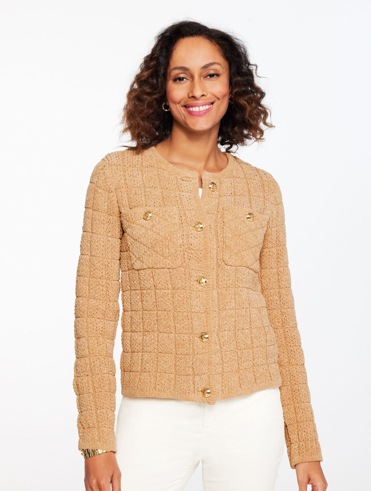 JACQUARD CREWNECK CARDIGAN | Talbots