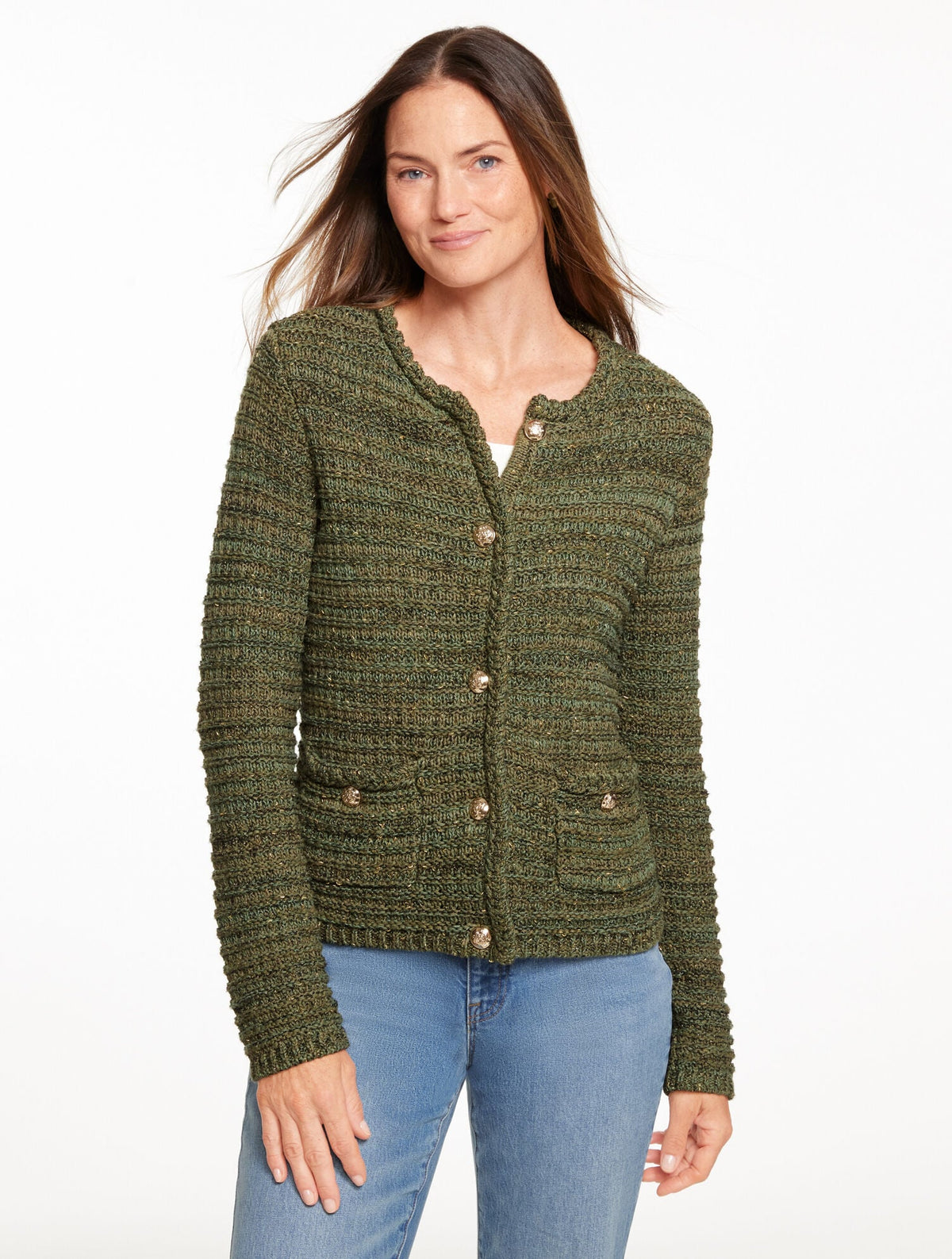 TUCK STITCH CREWNECK CARDIGAN | Talbots