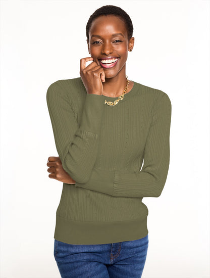 RIBBED POINTELLE CREWNECK SWEATER | Talbots