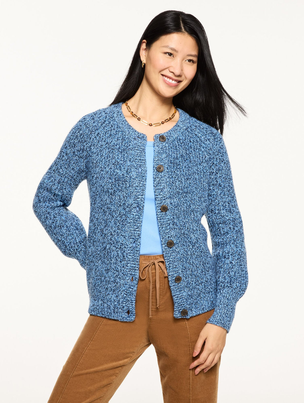 SHAKER STITCH CREWNECK CARDIGAN - MARLED | Talbots