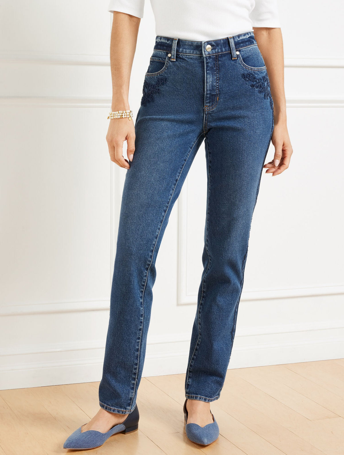 STRAIGHT LEG JEANS - IVY EMBROIDERY WASH | Talbots