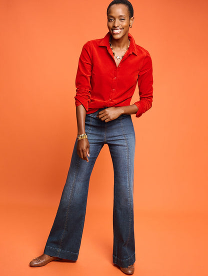 FLARE LEG PULL-ON TRAVEL JEANS - BEEKMAN WASH | Talbots