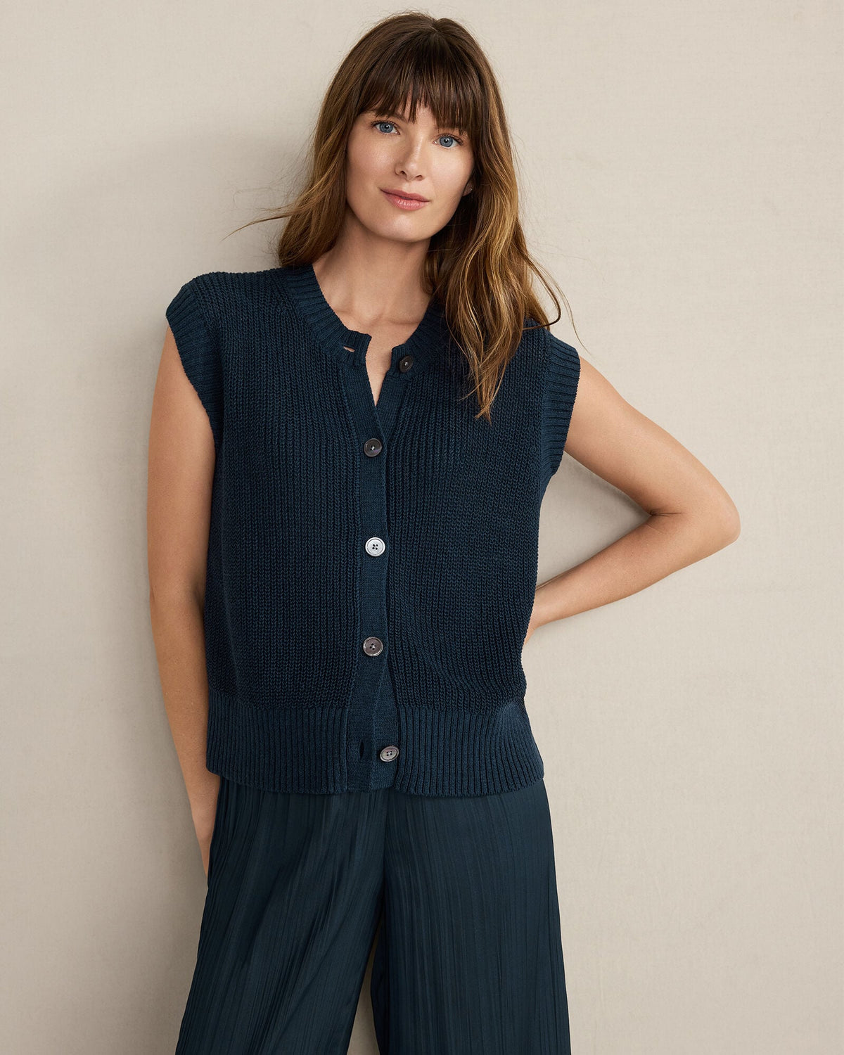 ORGANIC COTTON LINEN SWEATER VEST | Talbots