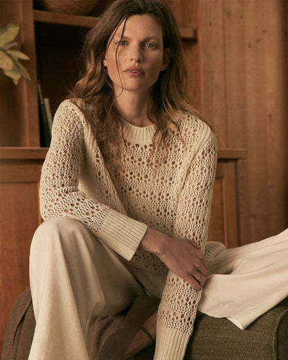 ORGANIC COTTON LINEN OPEN STITCH CREWNECK SWEATER | Talbots
