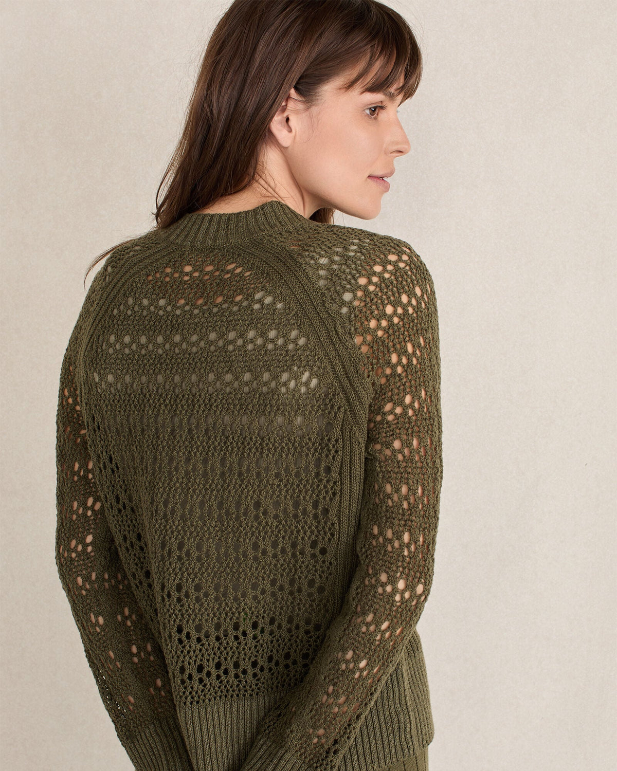 ORGANIC COTTON LINEN OPEN STITCH CREWNECK SWEATER | Talbots