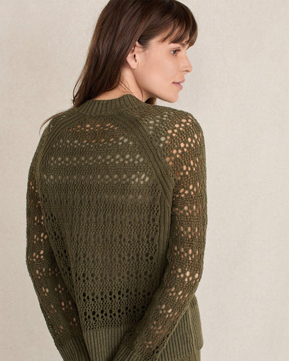 ORGANIC COTTON LINEN OPEN STITCH CREWNECK SWEATER | Talbots