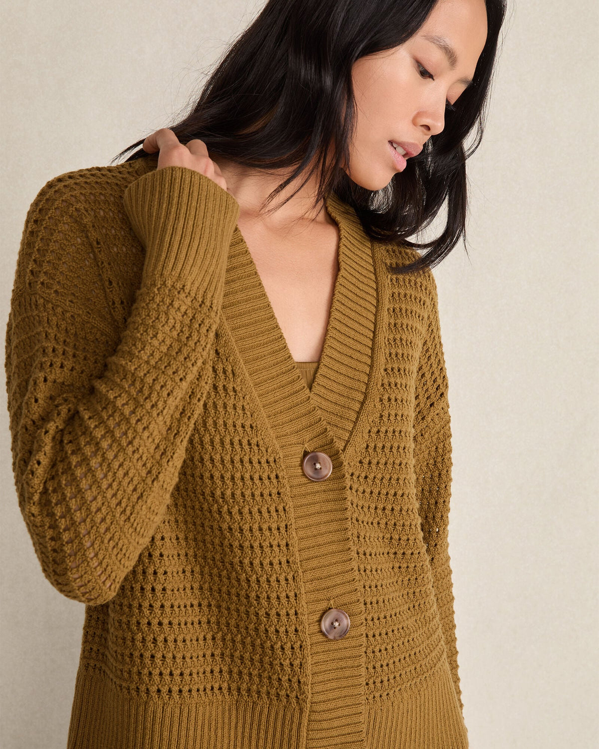 ORGANIC COTTON OPEN STITCH CARDIGAN | Talbots