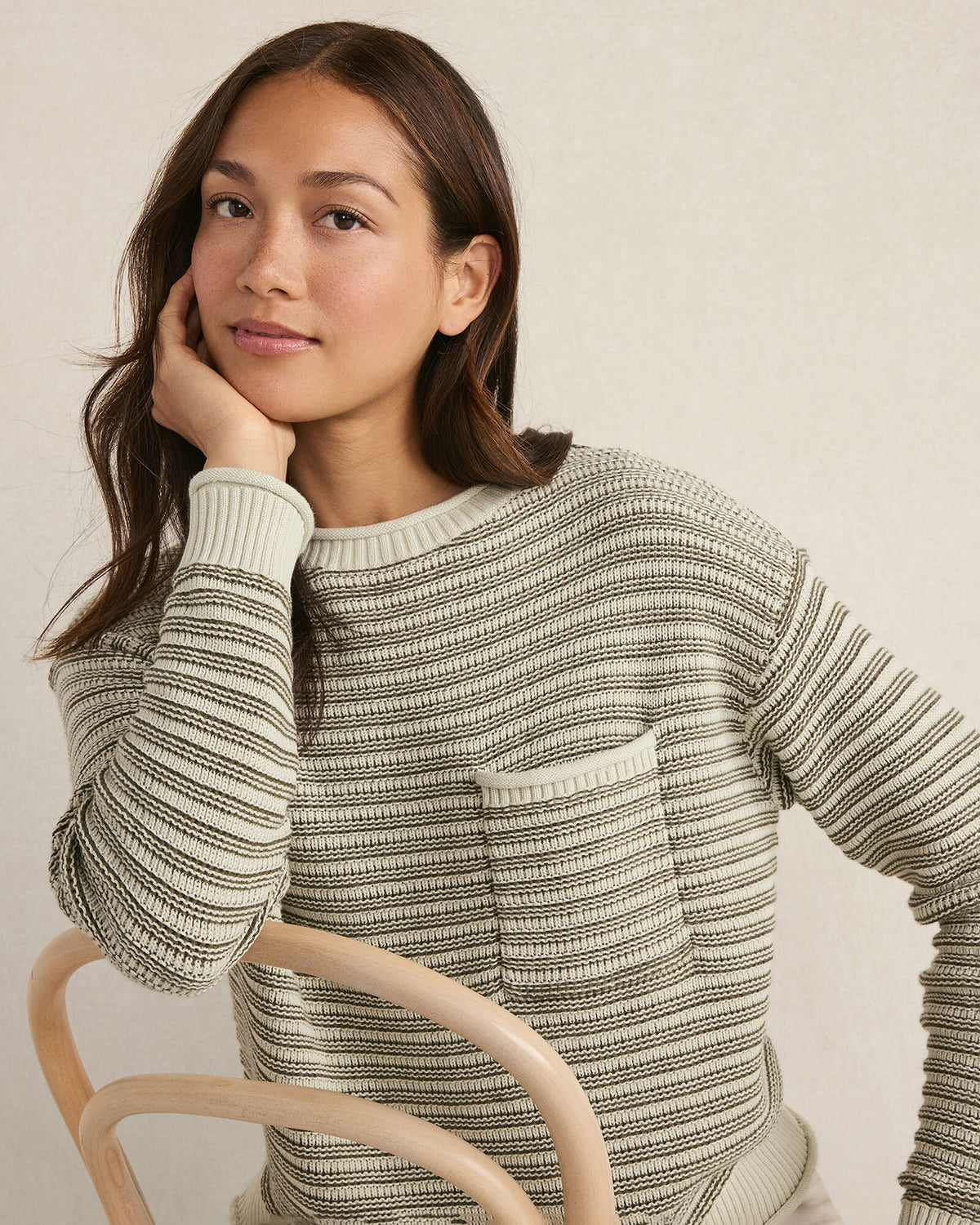 ORGANIC COTTON LINEAR STITCH CREWNECK SWEATER | Talbots