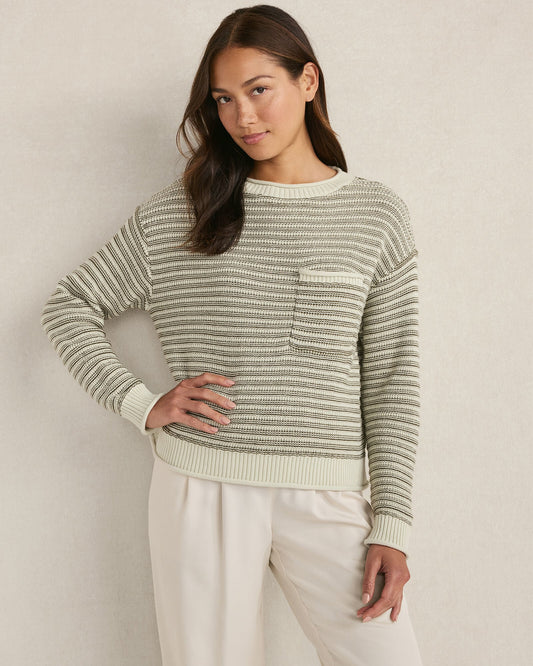 ORGANIC COTTON LINEAR STITCH CREWNECK SWEATER | Talbots