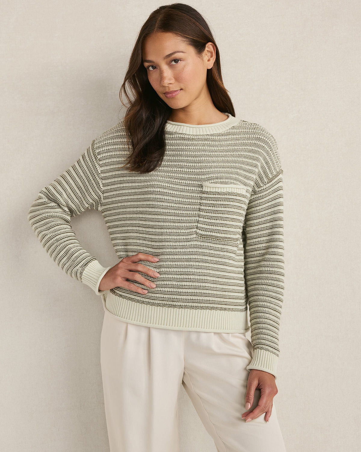 ORGANIC COTTON LINEAR STITCH CREWNECK SWEATER | Talbots