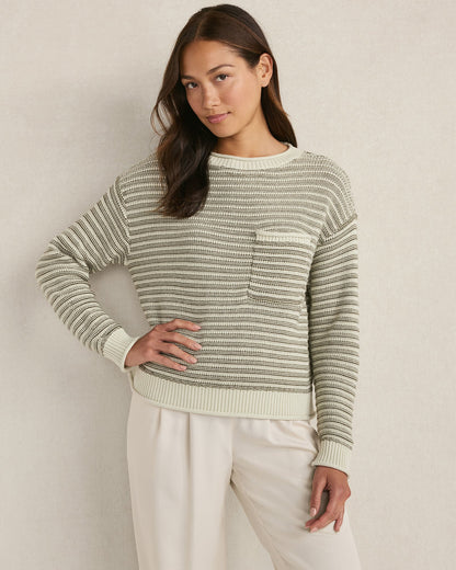 ORGANIC COTTON LINEAR STITCH CREWNECK SWEATER | Talbots