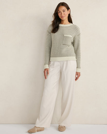 ORGANIC COTTON LINEAR STITCH CREWNECK SWEATER | Talbots