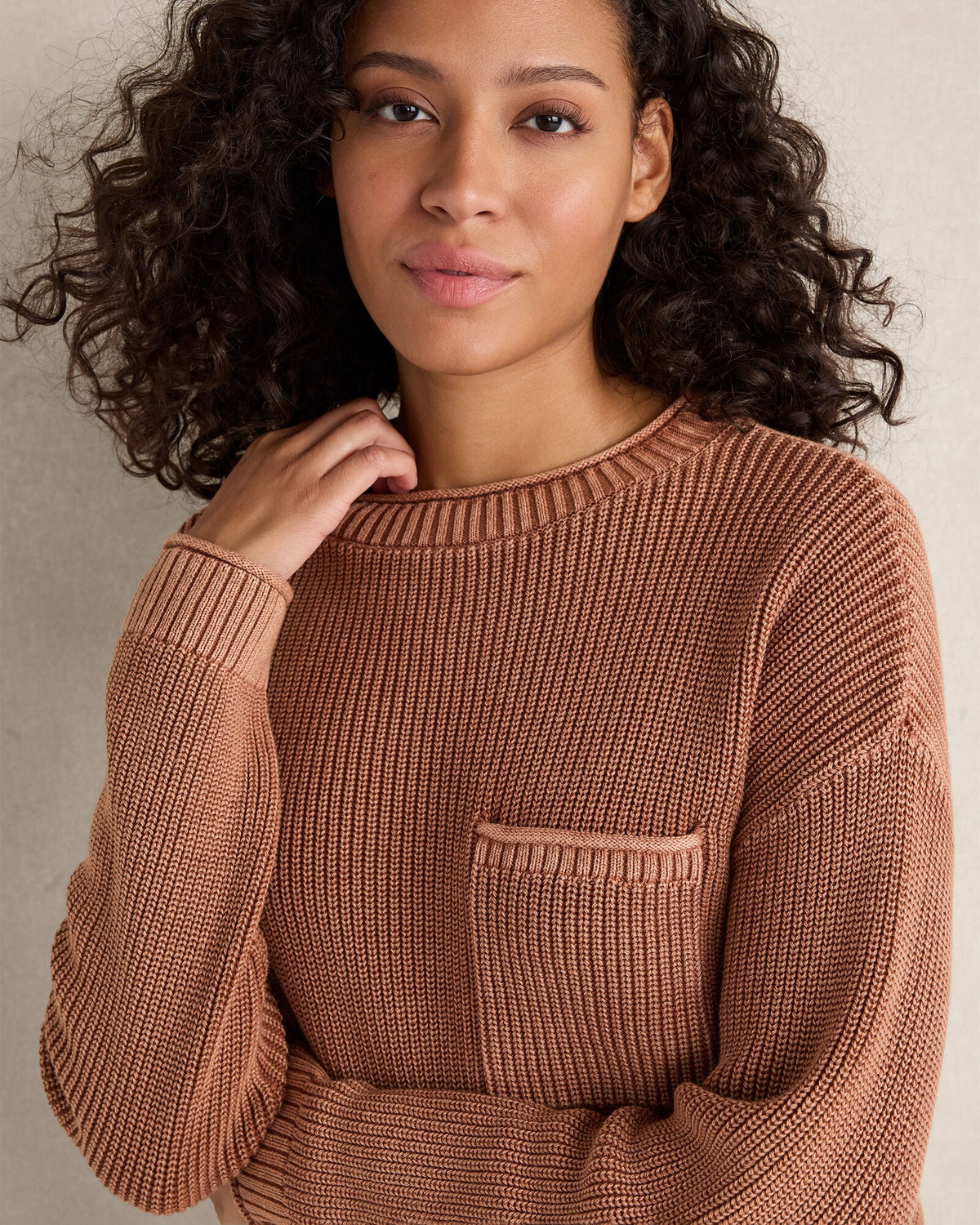 COTTON SHAKER STITCH POCKET CREWNECK | Talbots