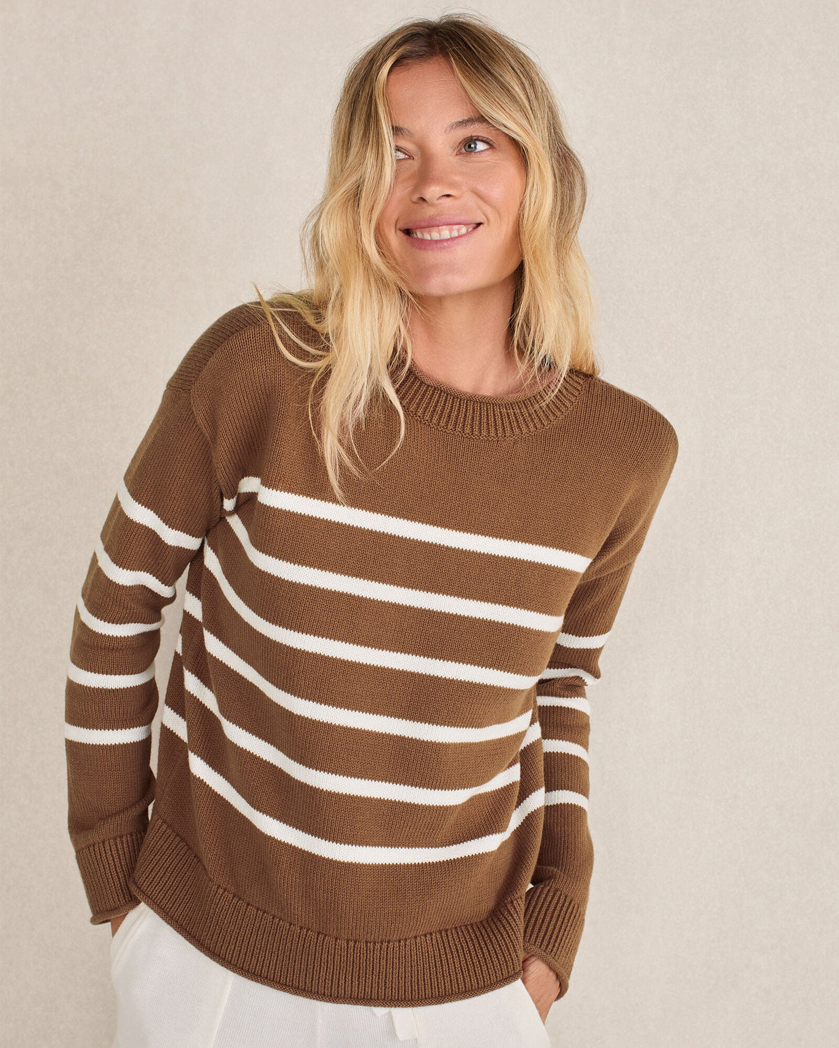 ORGANIC COTTON STRIPE ROLL NECK SWEATER | Talbots