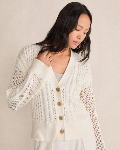 COTTON BLEND MIXED STITCH CARDIGAN | Talbots