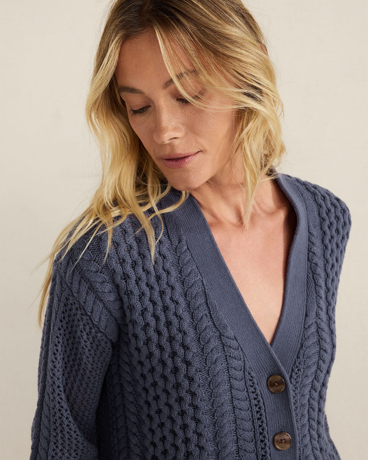 COTTON BLEND MIXED STITCH CARDIGAN | Talbots