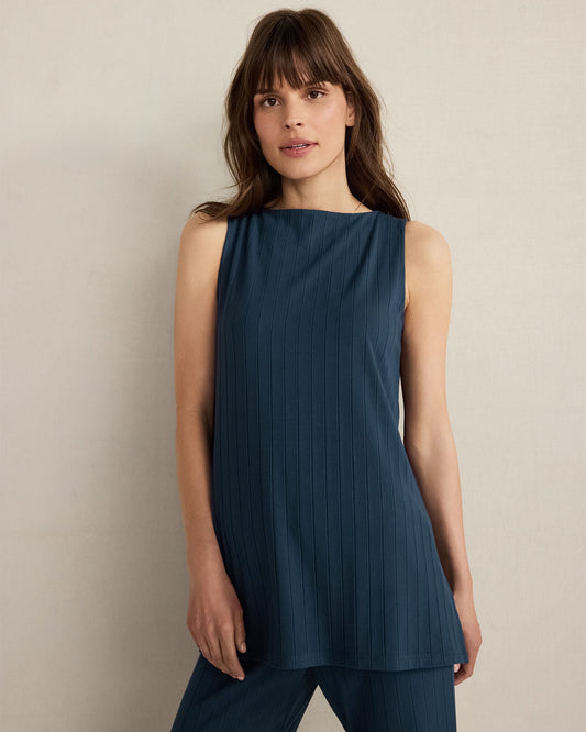 RIBBED BATEAU NECK SLEEVELESS TOP | Talbots