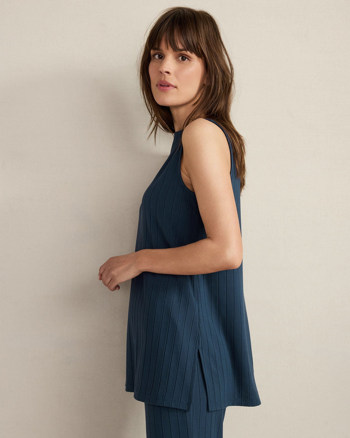 RIBBED BATEAU NECK SLEEVELESS TOP | Talbots