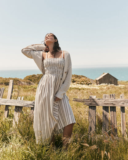 ORGANIC COTTON POPLIN SMOCKED MIDI DRESS | Talbots
