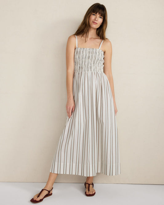 ORGANIC COTTON POPLIN SMOCKED MIDI DRESS | Talbots