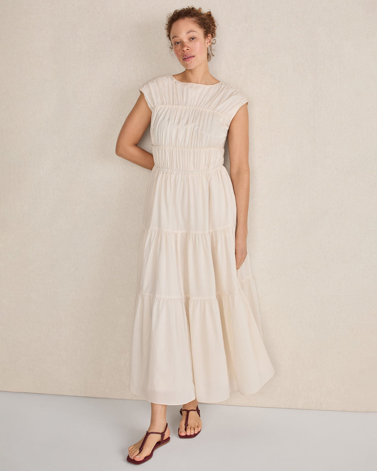 COTTON VOILE ROUCHED MAXI DRESS | Talbots