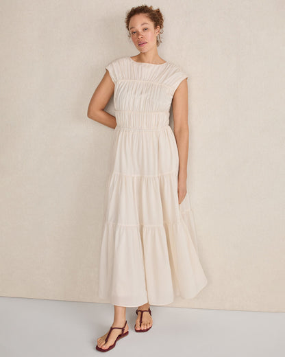 COTTON VOILE ROUCHED MAXI DRESS | Talbots